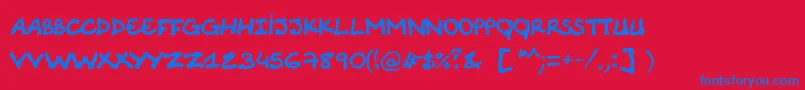 Comicnote-Schriftart – Blaue Schriften auf rotem Hintergrund