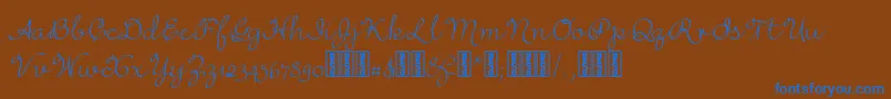 RufusscriptDemo-Schriftart – Blaue Schriften auf braunem Hintergrund