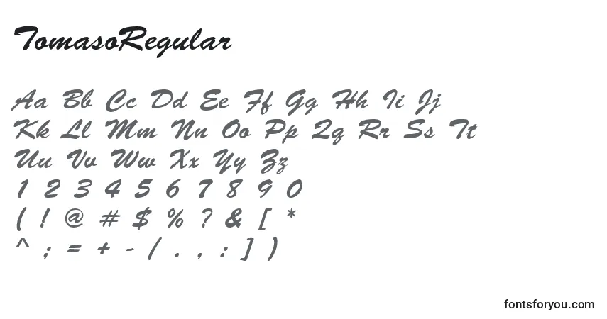 TomasoRegular-fontti – aakkoset, numerot, erikoismerkit