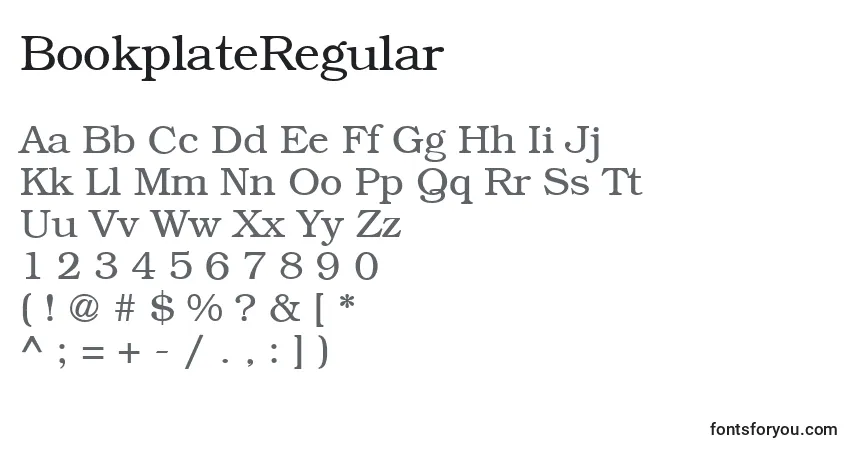 Шрифт BookplateRegular – алфавит, цифры, специальные символы