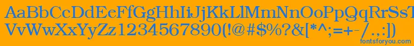 BookplateRegular-Schriftart – Blaue Schriften auf orangefarbenem Hintergrund