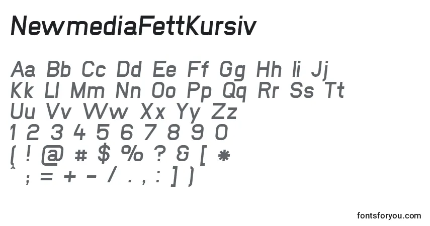 Шрифт NewmediaFettKursiv – алфавит, цифры, специальные символы