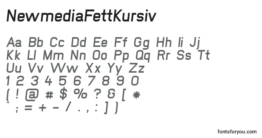 A fonte NewmediaFettKursiv – alfabeto, números, caracteres especiais