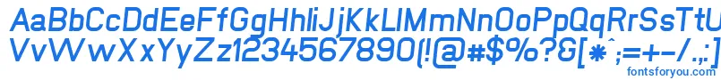 NewmediaFettKursiv-Schriftart – Blaue Schriften auf weißem Hintergrund