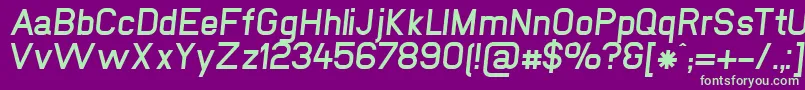 NewmediaFettKursiv-fontti – vihreät fontit violetilla taustalla