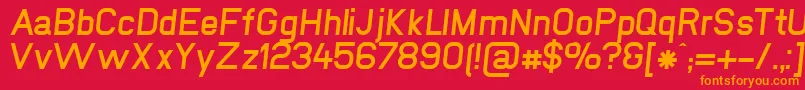 フォントNewmediaFettKursiv – 赤い背景にオレンジの文字