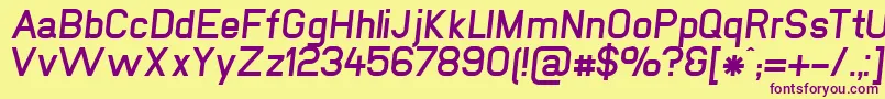 NewmediaFettKursiv-fontti – violetit fontit keltaisella taustalla