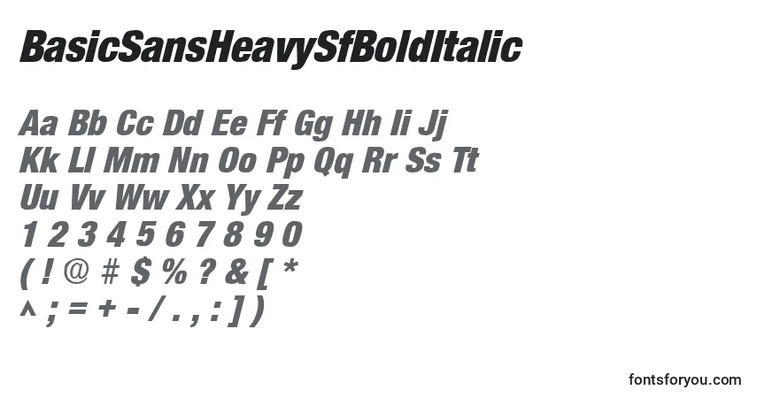 A fonte BasicSansHeavySfBoldItalic – alfabeto, números, caracteres especiais