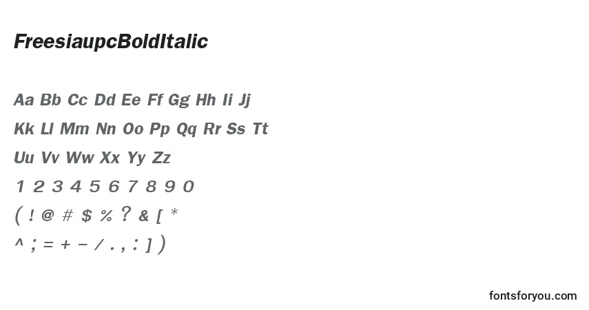 FreesiaupcBoldItalic-fontti – aakkoset, numerot, erikoismerkit
