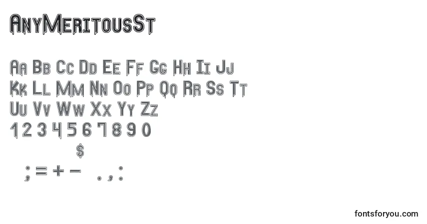 Schriftart AnyMeritousSt – Alphabet, Zahlen, spezielle Symbole