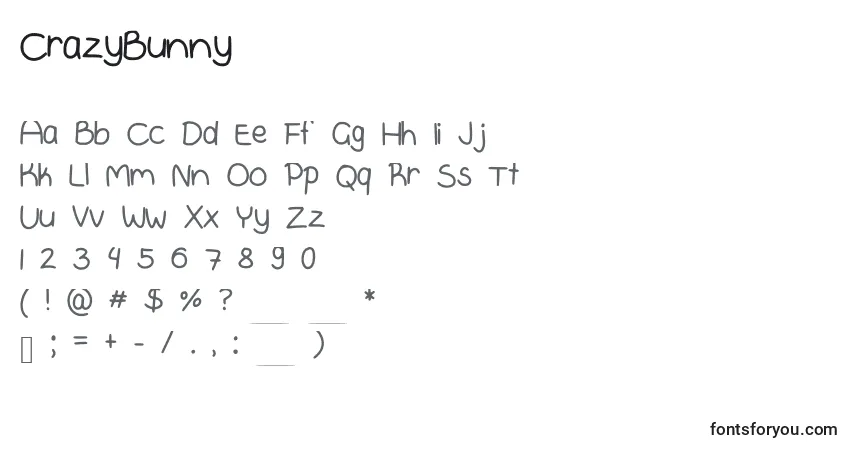 A fonte CrazyBunny – alfabeto, números, caracteres especiais