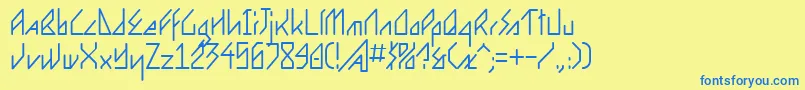 フォントErgonome – 青い文字が黄色の背景にあります。