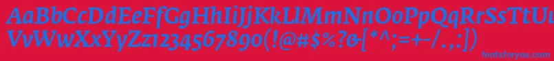 FedraserifaproMediumitalic-Schriftart – Blaue Schriften auf rotem Hintergrund