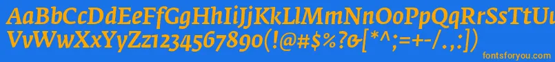 FedraserifaproMediumitalic Font – Orange Fonts on Blue Background