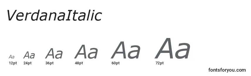 Размеры шрифта VerdanaItalic