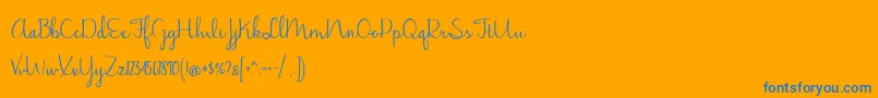 BmdJasmineReminiscentseRegular-Schriftart – Blaue Schriften auf orangefarbenem Hintergrund