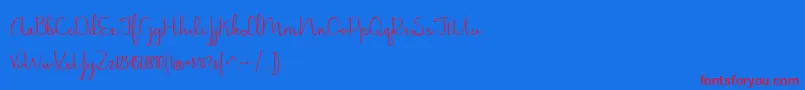 BmdJasmineReminiscentseRegular-Schriftart – Rote Schriften auf blauem Hintergrund