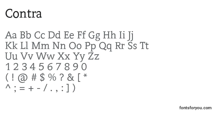 Schriftart Contra – Alphabet, Zahlen, spezielle Symbole