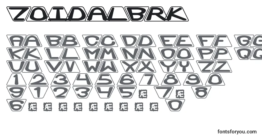 Czcionka ZoidalBrk – alfabet, cyfry, specjalne znaki