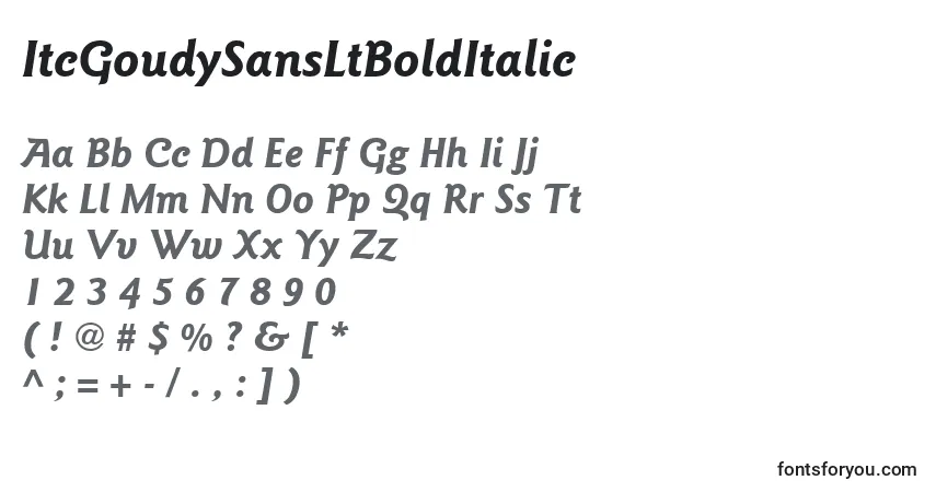 Шрифт ItcGoudySansLtBoldItalic – алфавит, цифры, специальные символы