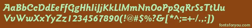 フォントItcGoudySansLtBoldItalic – 緑色の文字が茶色の背景にあります。