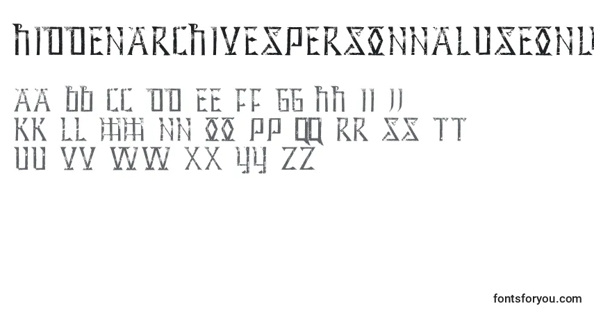 Czcionka HiddenArchivesPersonnalUseOnly – alfabet, cyfry, specjalne znaki