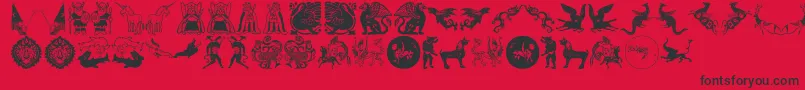 Fonte Mythological – fontes pretas em um fundo vermelho