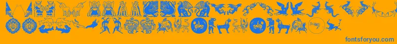 Mythological-Schriftart – Blaue Schriften auf orangefarbenem Hintergrund