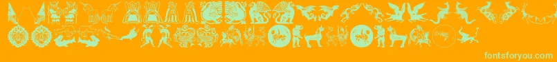 Mythological-Schriftart – Grüne Schriften auf orangefarbenem Hintergrund