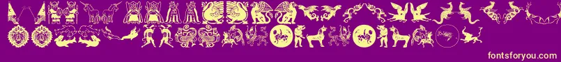 Fonte Mythological – fontes amarelas em um fundo roxo