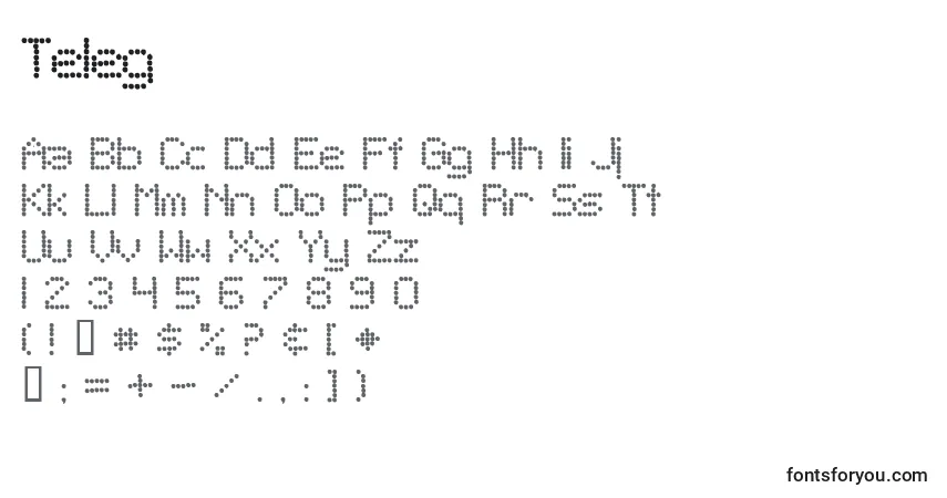 Czcionka Teleg – alfabet, cyfry, specjalne znaki