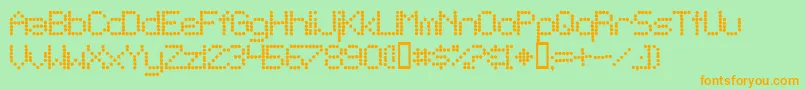 フォントTeleg – オレンジの文字が緑の背景にあります。