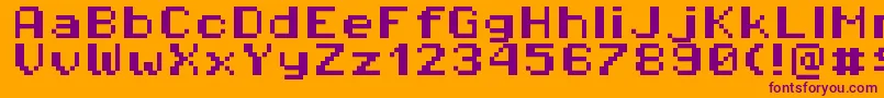 Pixeloperatorhb8-Schriftart – Violette Schriften auf orangefarbenem Hintergrund