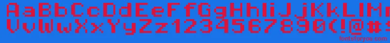 Pixeloperatorhb8-Schriftart – Rote Schriften auf blauem Hintergrund