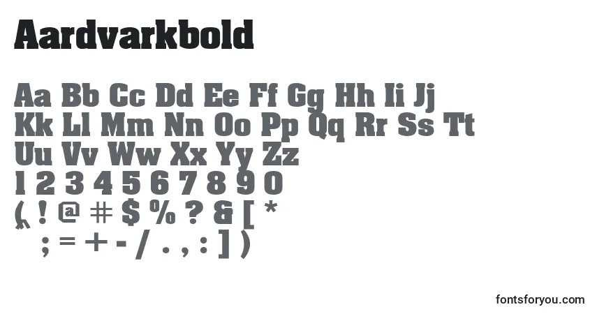A fonte Aardvarkbold – alfabeto, números, caracteres especiais