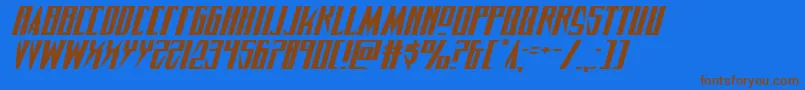 フォントTimberwolfextraexpandital2 – 茶色の文字が青い背景にあります。
