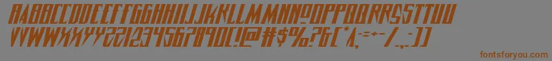 フォントTimberwolfextraexpandital2 – 茶色の文字が灰色の背景にあります。