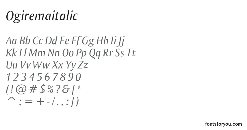 A fonte Ogiremaitalic – alfabeto, números, caracteres especiais