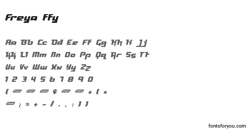 Schriftart Freya ffy – Alphabet, Zahlen, spezielle Symbole