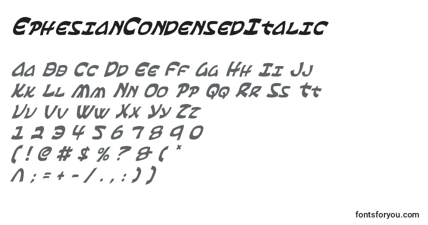Schriftart EphesianCondensedItalic – Alphabet, Zahlen, spezielle Symbole