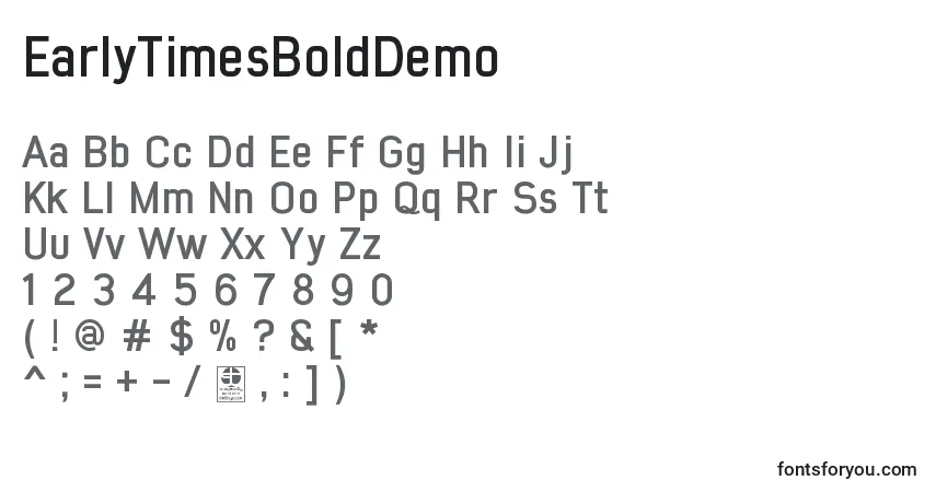 Шрифт EarlyTimesBoldDemo – алфавит, цифры, специальные символы