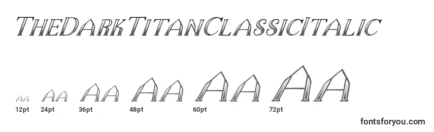 Tamanhos de fonte TheDarkTitanClassicItalic (52647)