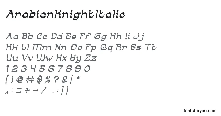 A fonte ArabianKnightItalic – alfabeto, números, caracteres especiais