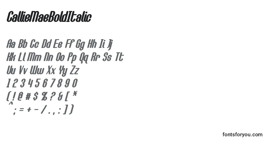 Schriftart CallieMaeBoldItalic (52651) – Alphabet, Zahlen, spezielle Symbole