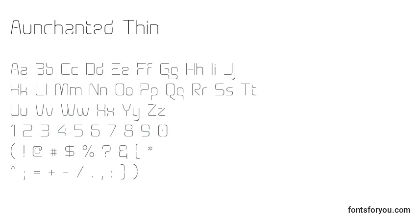 Schriftart Aunchanted Thin – Alphabet, Zahlen, spezielle Symbole
