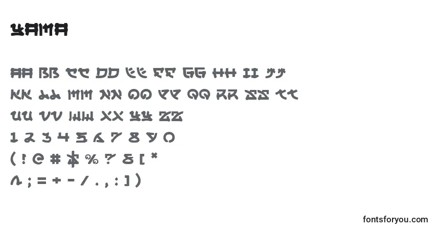 Schriftart Yama – Alphabet, Zahlen, spezielle Symbole