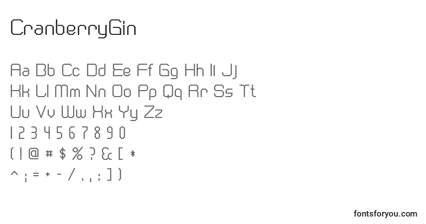 Schriftart CranberryGin – Alphabet, Zahlen, spezielle Symbole