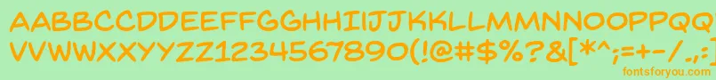 フォントBackissuesbbReg – オレンジの文字が緑の背景にあります。