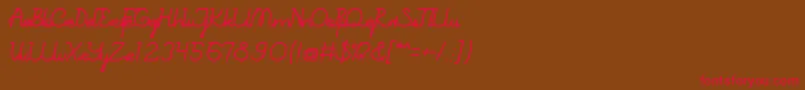 フォントBrandNewColony – 赤い文字が茶色の背景にあります。