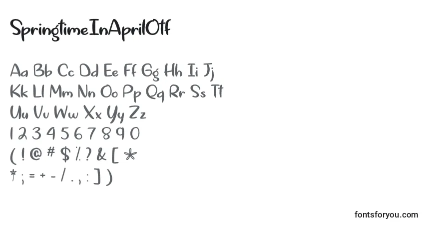 A fonte SpringtimeInAprilOtf – alfabeto, números, caracteres especiais
